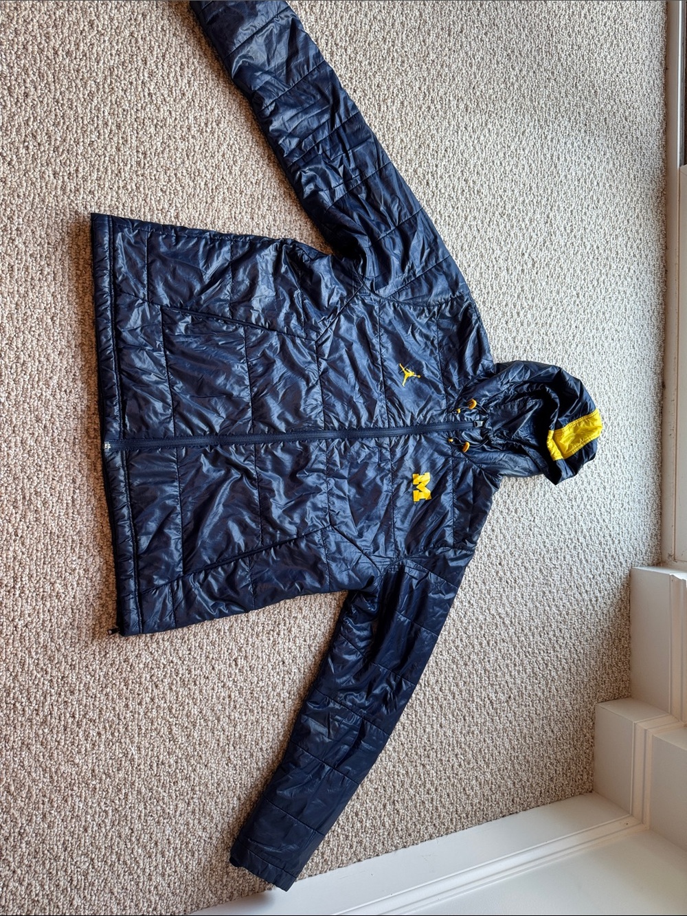 Nike Navy Hooded Puffer Jacket with Yellow Accents